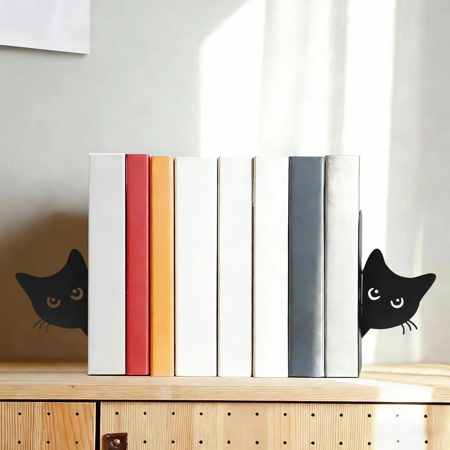 Fermalibri in Metallo con Gatto, 2 Pezzi, Divisori Libri con Segnalibro Magnetico, Reggilibri per Libreria