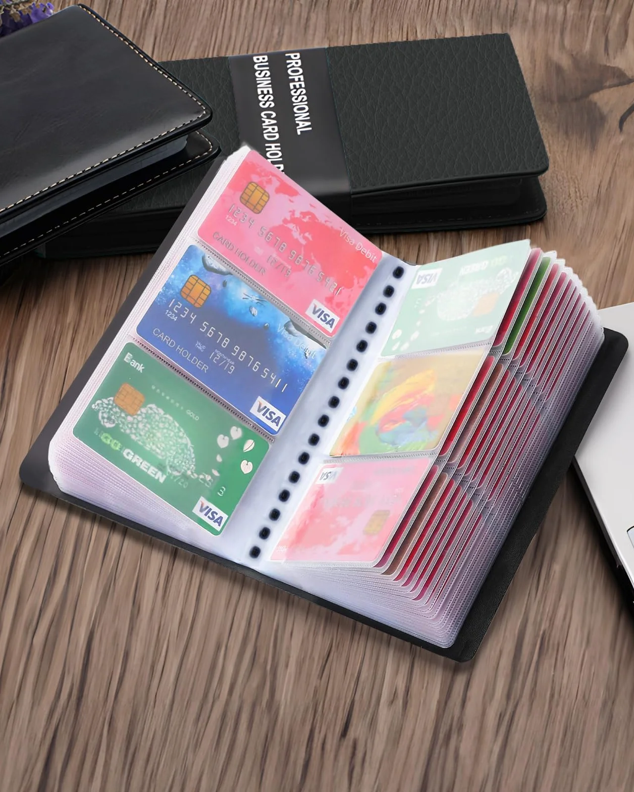 Zacro Porta Biglietti da Visita in PVC 240 Carte Portafoglio Porta Carte di Credito Nero