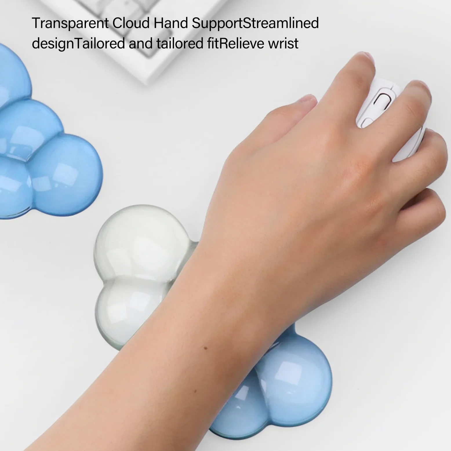 Set da polso ergonomico con motivo a nuvole, per computer e tastiera in morbido silicone, con texture flussi d'aria