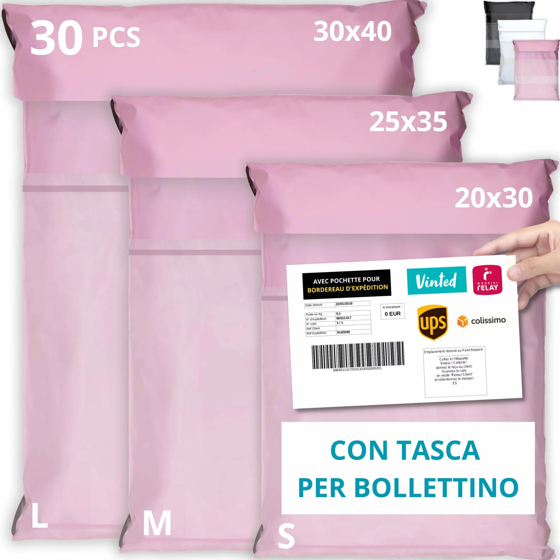 EMBALLAX Sacchetti Spedizione in Plastica 30 Buste NON TRANSPARENTI ULTRA-RESISTENTI Taglie S/M/L