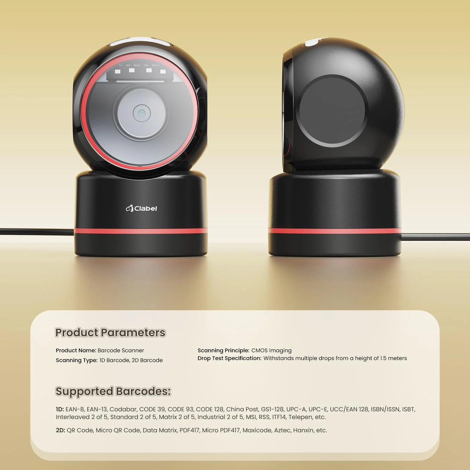 CLABEL T27H Scanner Codici a Barre Desktop Omnidirezionale: Lettore 1D 2D QR da Banco a Mani Libere, USB Cablato, Angolo Regolabile e Rilevamento Automatico per POS Negozio Pagamento Mobile