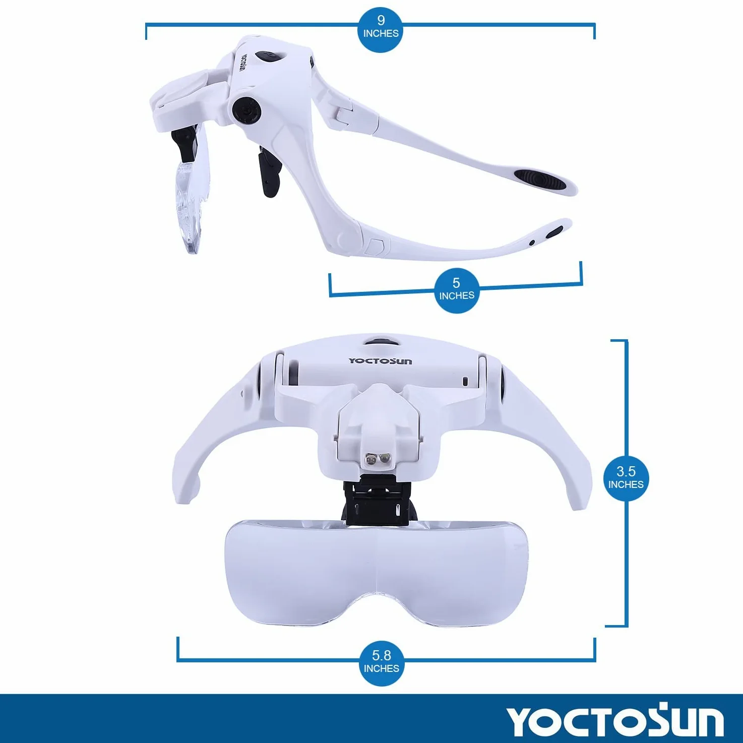 YOCTOSUN Lente d'ingrandimento con luce, lente d'ingrandimento con 5 lenti, fascia, custodia, testa illuminata a LED per mani libere, per lavori ravvicinati, hobby e artigianato