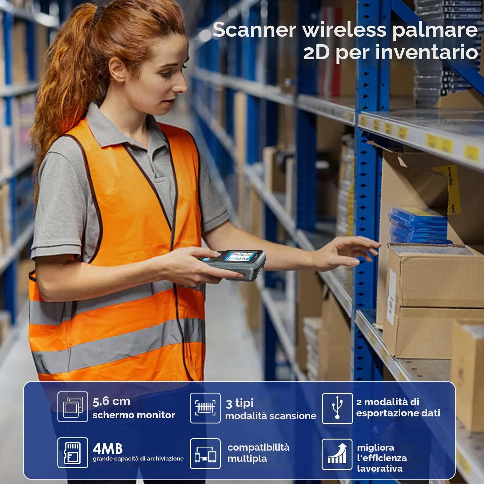 Eyoyo Lettore di Codici a Barre 2D, Inventario Barcode Scanner Data Collector, 1D QR Wireless Terminale Dati Portatile Dispositivo di Inventario with 2.2in TFT Colori LCD Screen per Warehouse Express