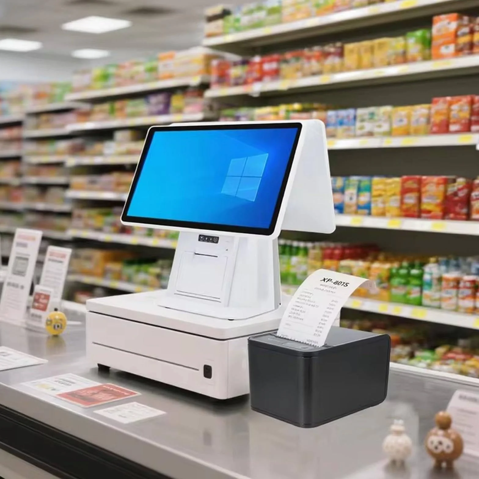 Registratore di Cassa per Punto Vendita al Dettaglio con PC Touch Screen da 15,6 Pollici, Stampante Termica per ricevute Integrata, Software POS per registratore di Cassa