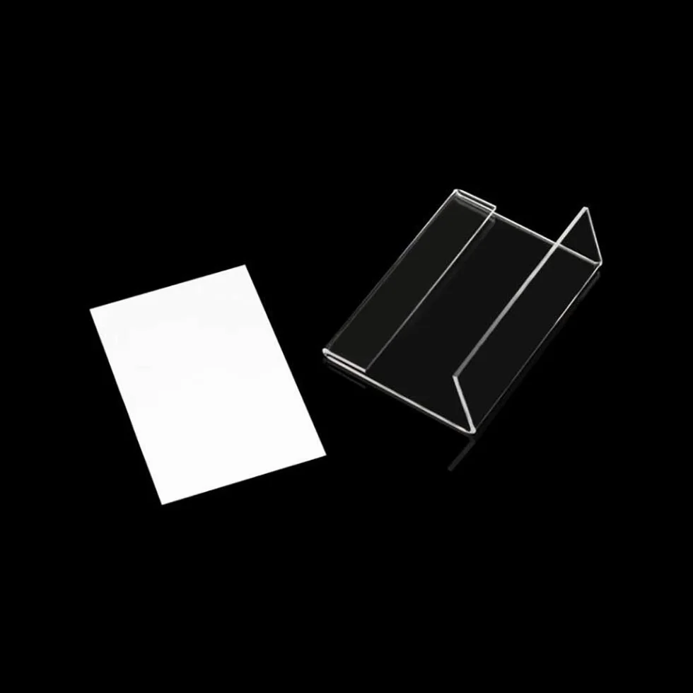 100 mini supporti espositivi in acrilico, 4 cm x 2 cm, per etichette di prezzi, biglietti da visita, cartelli ed etichette