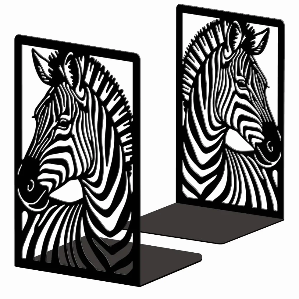 Peacoblue Fermalibri in metallo per mensole, decorazione moderna resistente, fermalibri per ufficio, scrivania, mensola, stanza, 13,5 x 10,9 x 20,1 cm, in ghisa, 1 paio (zebra)