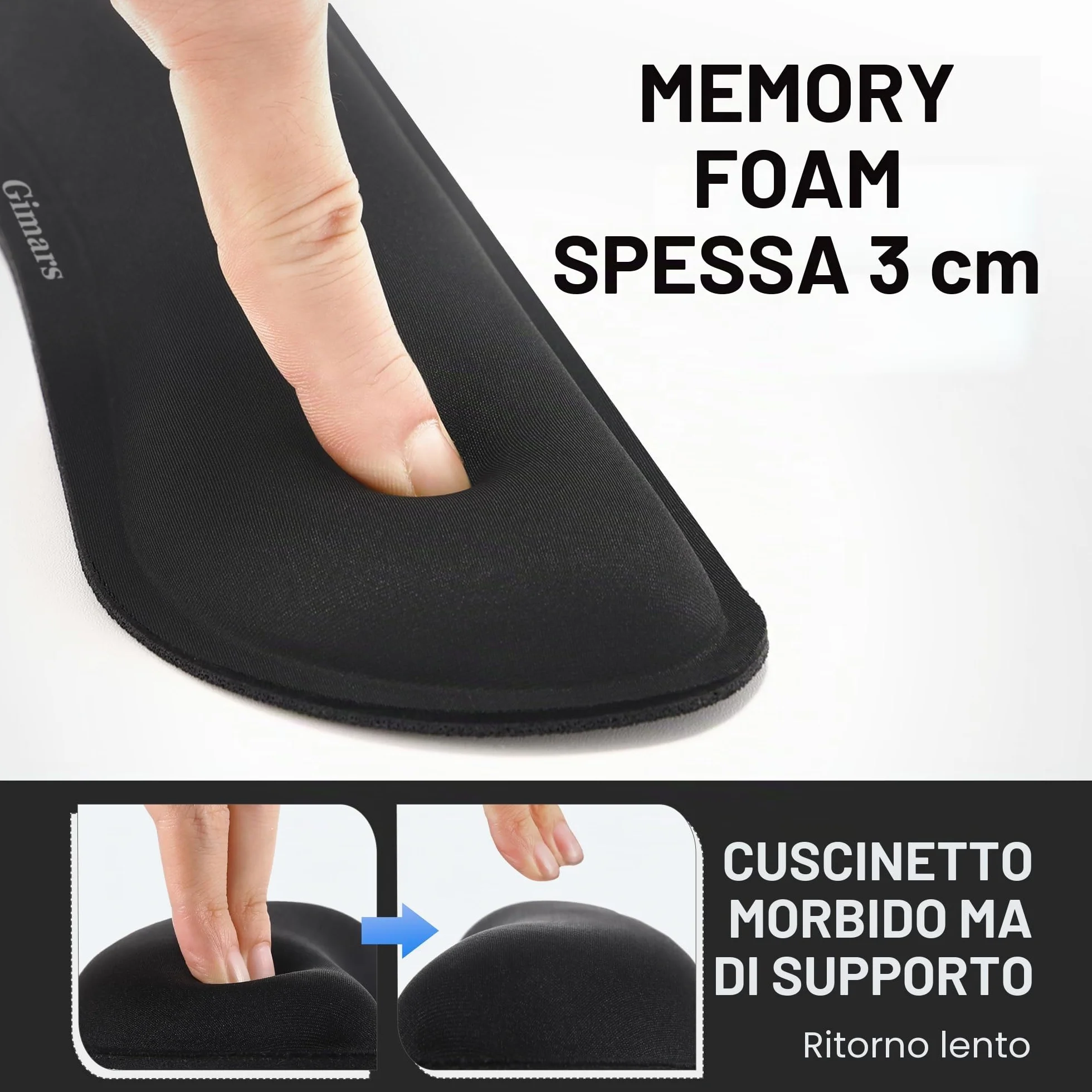 Gimars Poggia Polsi Mouse Tastiera Ergonomico Schiuma Memoria Gel Supporto Mouse Poggiapolsi per Alleviare Dolore Digitazione Gaming Ufficio Nero
