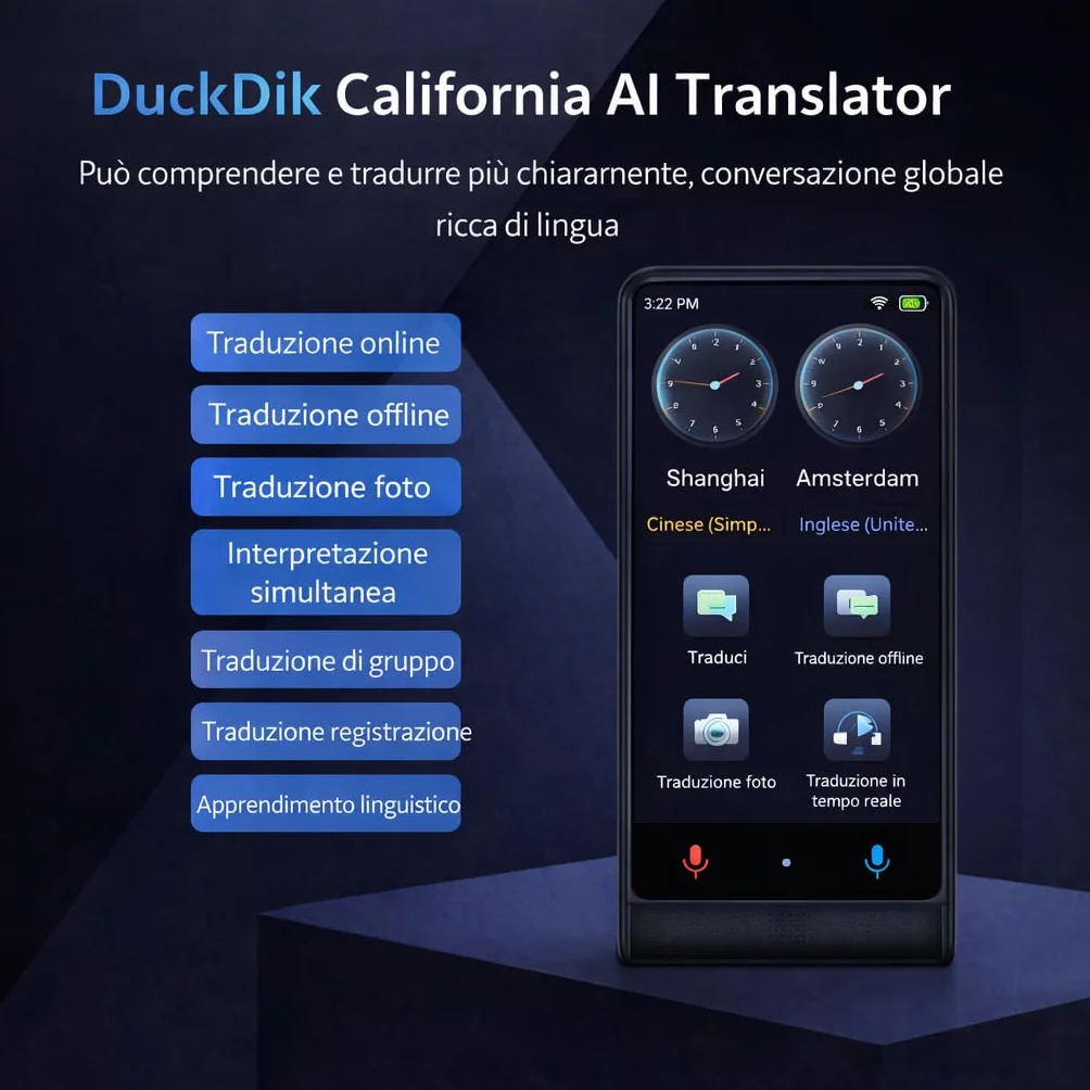 California PRO 2026, Traduttore Vocale Istantaneo Senza WiFi, Schermo Touch 4 Pollici, Alluminio Premium, 142 Lingue Online 22 Offline, Traduttore Portatile con IA