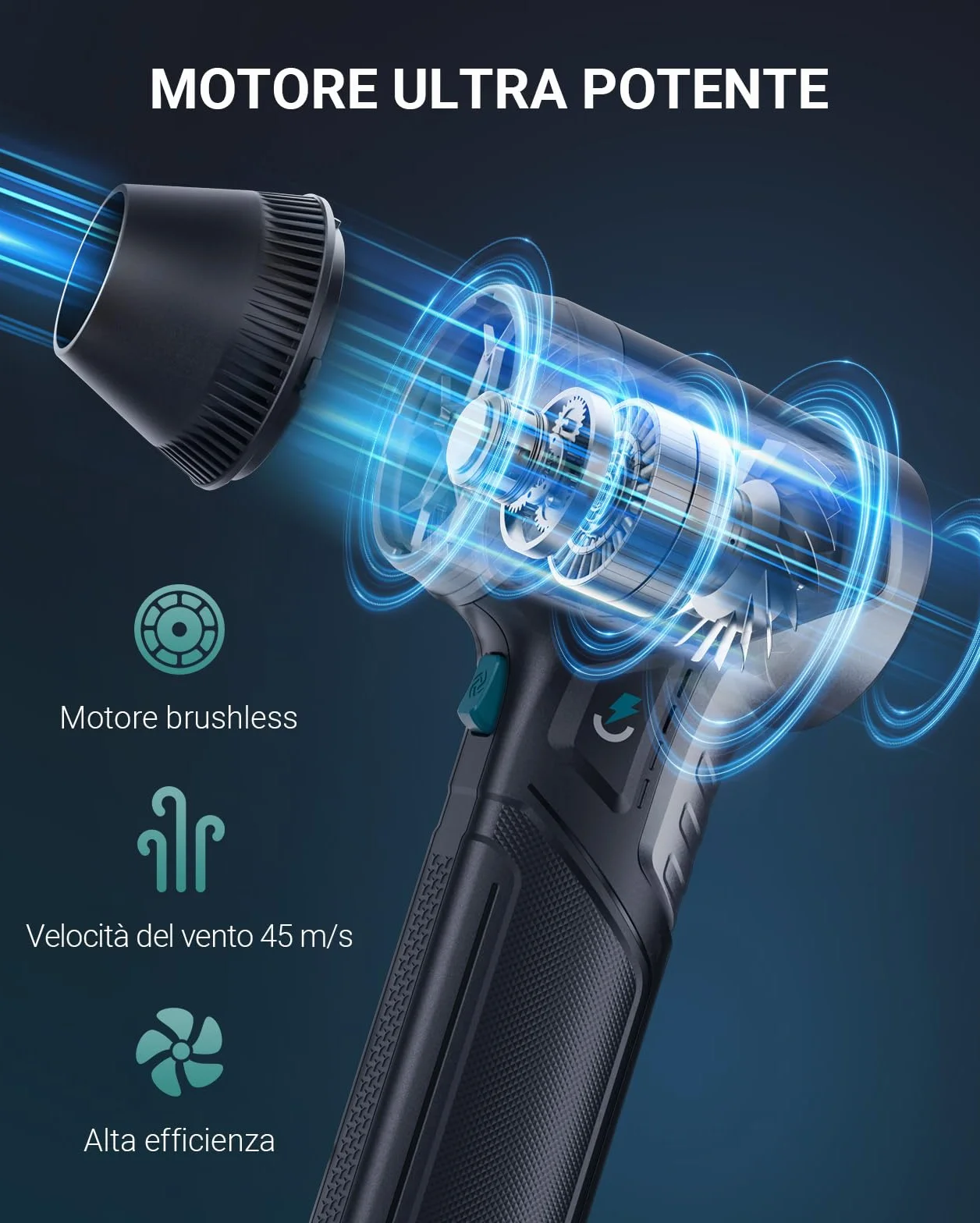 T800 Elettrico Rimuovi Polvere Aria Compressa Senza Fili, Soffiatore Aria Compressa,Regolazione a 3 Velocità per Tastiera, Auto, Esterno