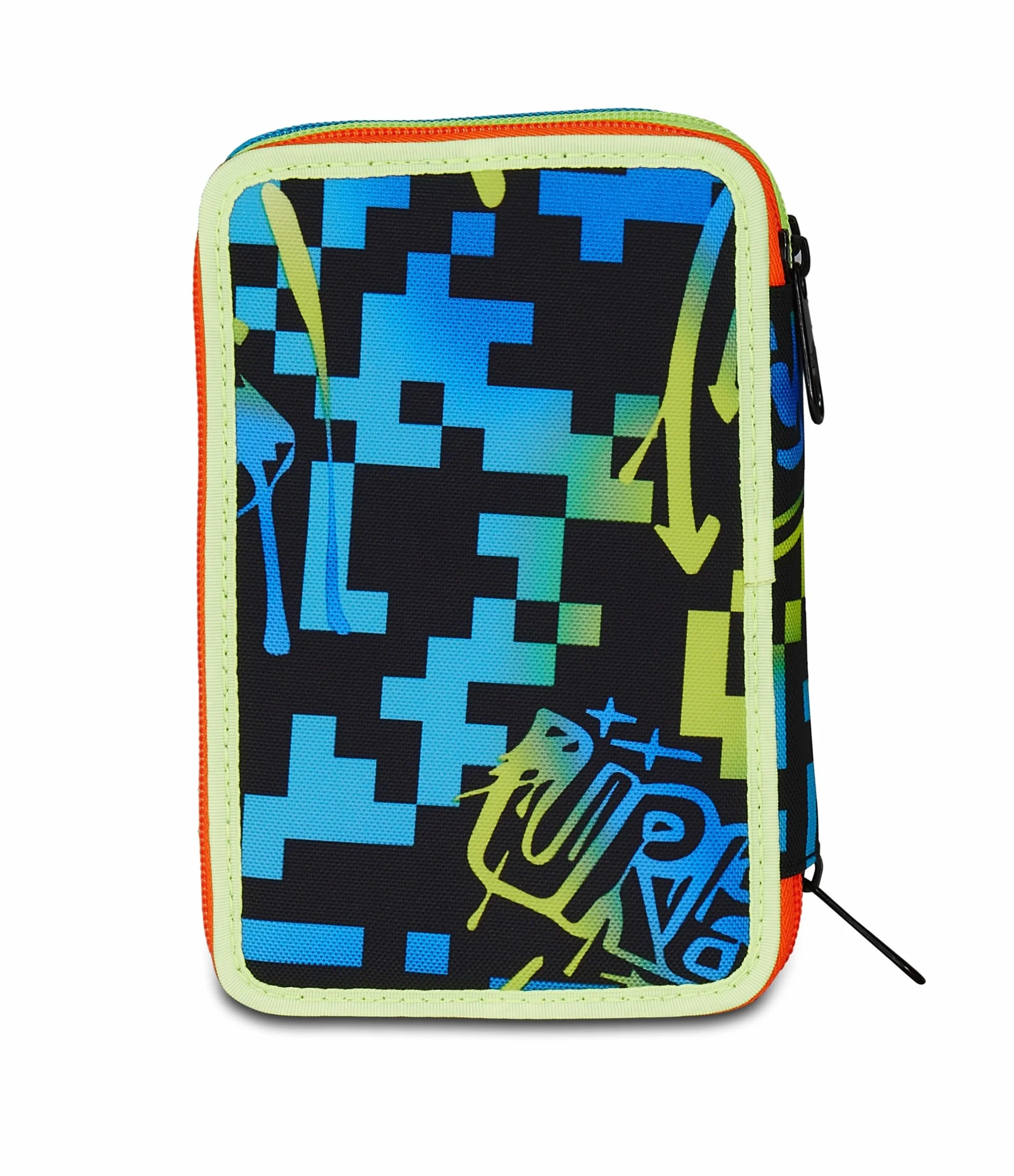 Seven Astuccio Scuola 3 Zip SCRIBBLED FLAME, Blu, Portapenne Triplo Scomparto Completo Di Penne, Matite, Colori, Accessori Zaino, Scuola Elementare, Bambino