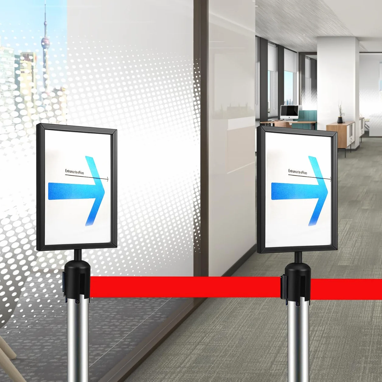 CLISPEED Supporto verticale per paletti di intercettazione, telaio stabile per blocco e segnaletica di avvertimento, facile da montare, antigraffio, aeroporto, ufficio e aree