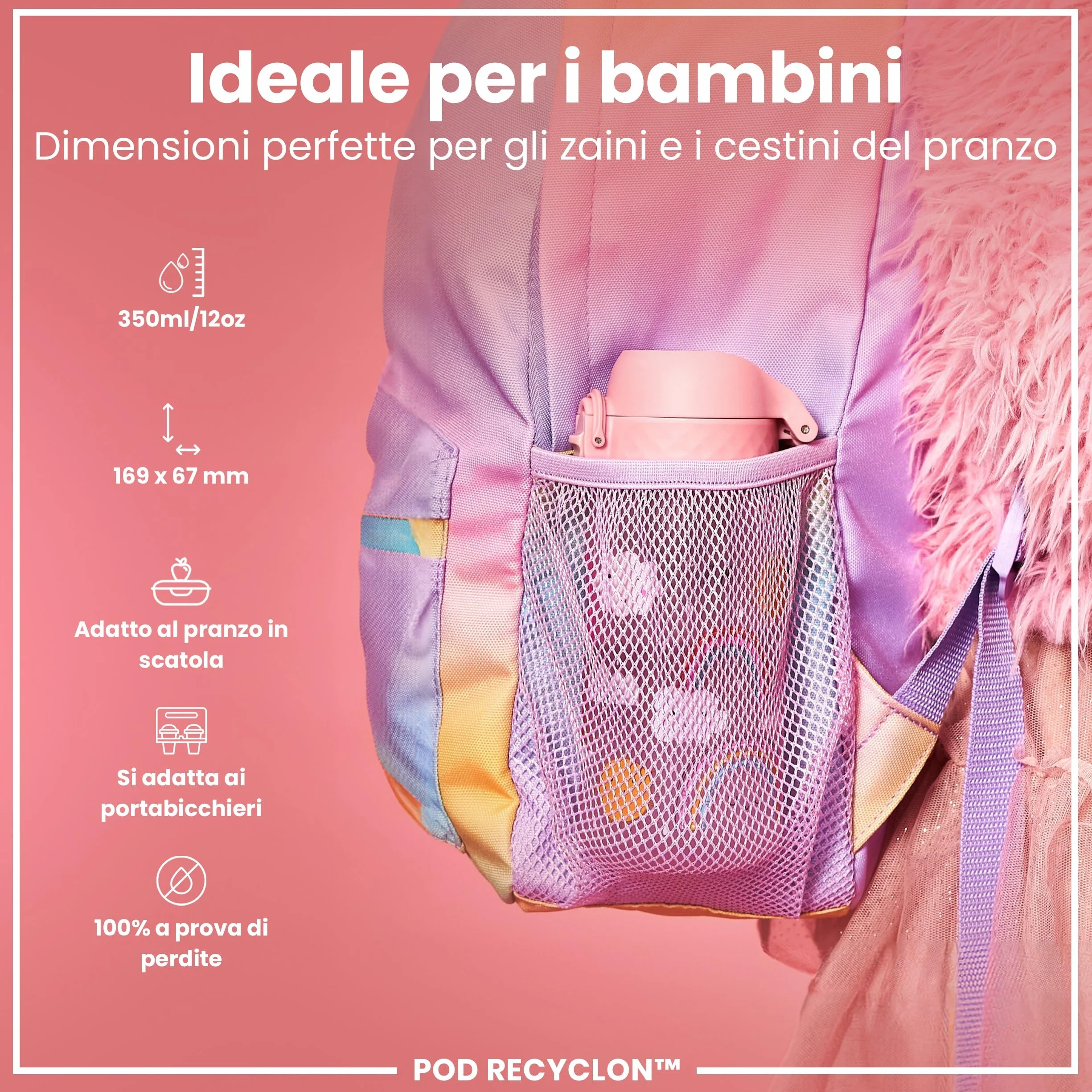 Ion8 Borraccia per Bambini 350ml a Prova di Perdite Senza BPA Lavabile in Lavastoviglie