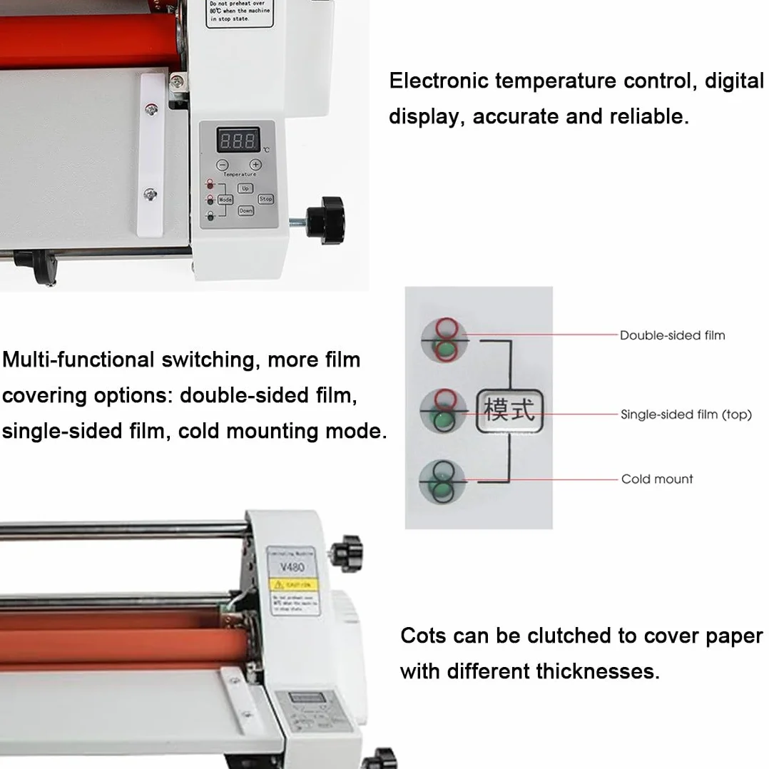 Laminatrice Professionale 350mm/450mm Macchina di Laminazione Termica a Quattro Rulli per Carta A2/A3/A4 su Un Solo/Due Lati, Laminazione a Caldo E a Freddo per Documenti, Foto,V350