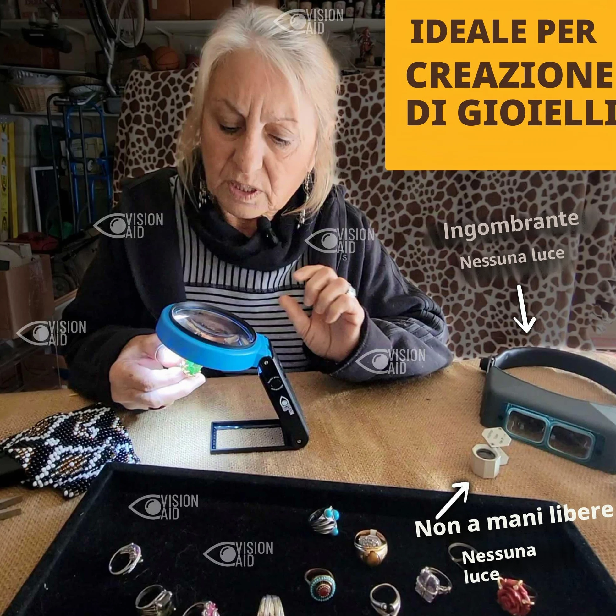 VisionAid Lente di ingrandimento 30X 10X con supporto LED illuminata per ipovedenti