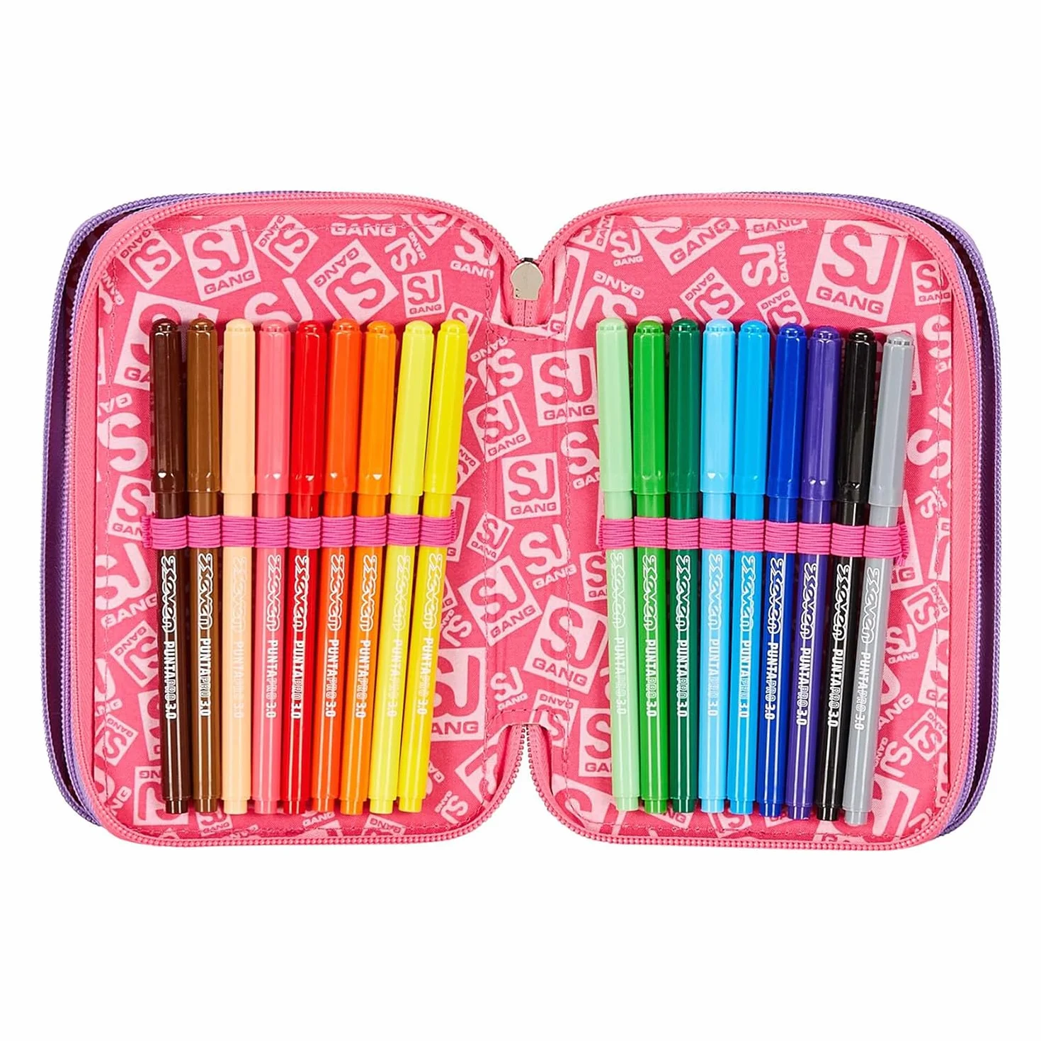 SJ Gang Astuccio Scuola 3 Zip, Rosa, Sphere Full Girl, Portapenne Triplo Scomparto Completo Di Penne, Matite, Colori, Accessori Zaino, Elementari, Medie, Bambina