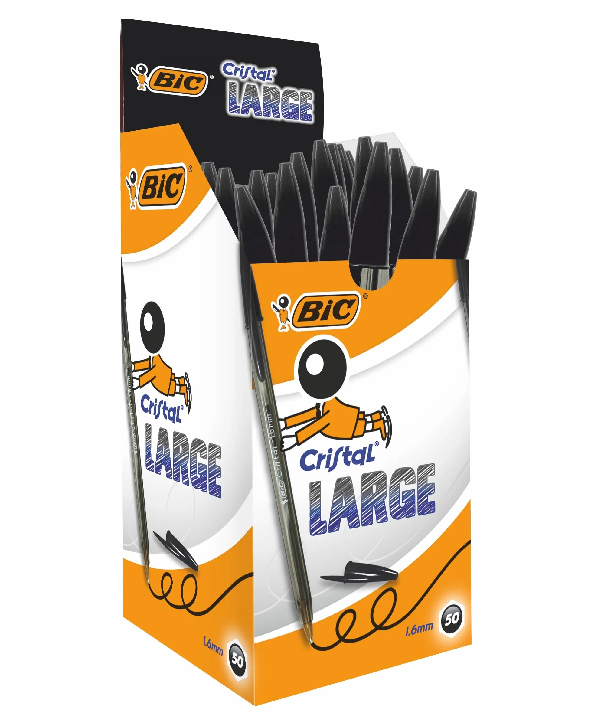 BIC Cristal Large Penne a Sfera Punta Ampia 1.6 mm, Confezione da 50