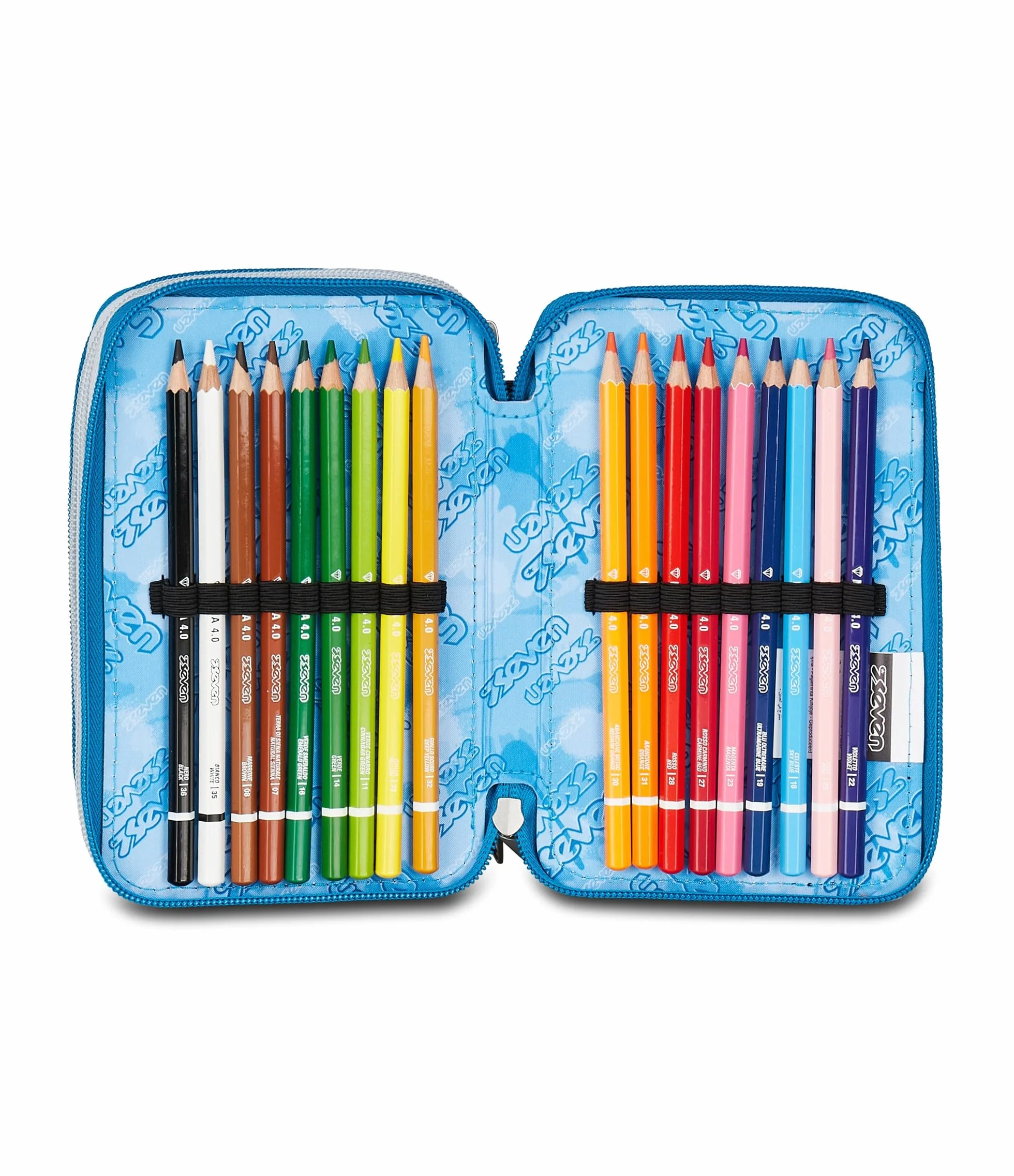 Seven Astuccio Scuola 3 Zip Portapenne Triplo Scomparto Grigio Azzurro