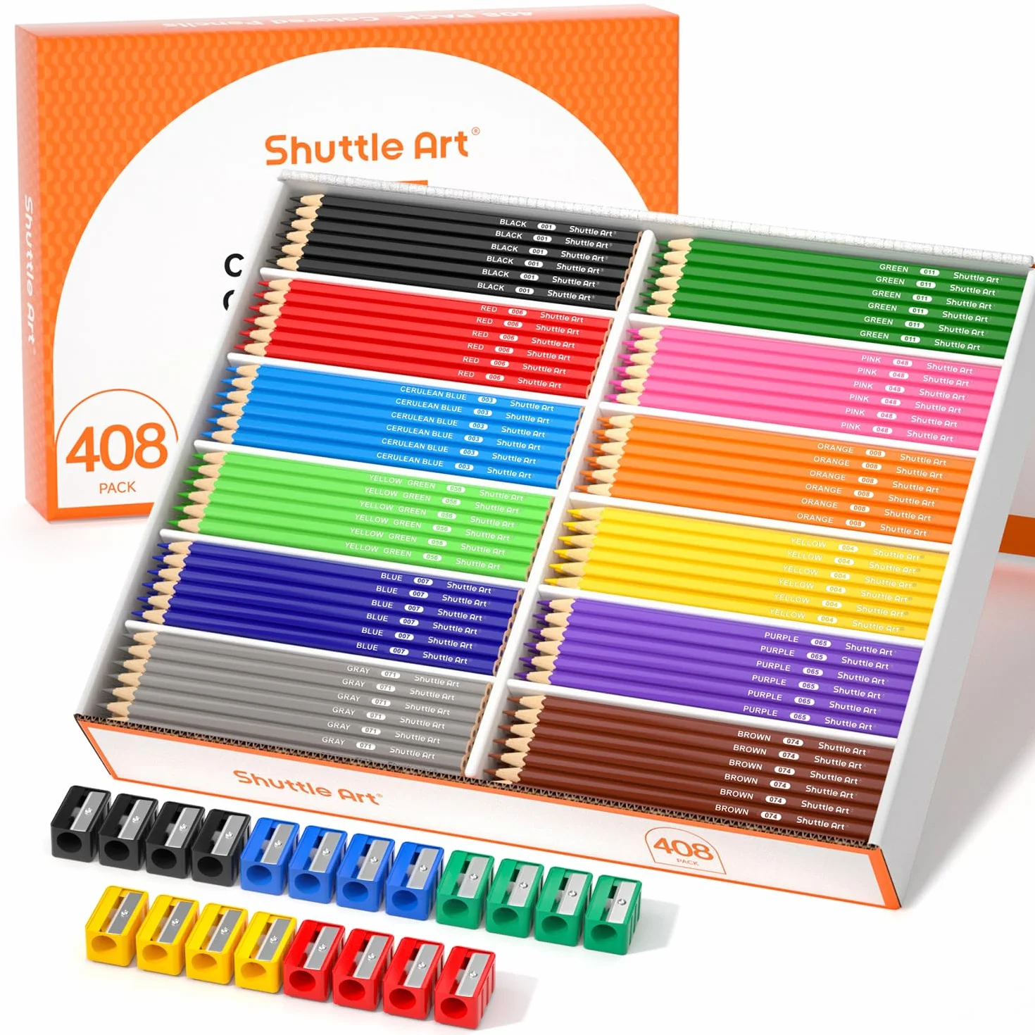 Shuttle Art 408 Matite Colorate, 12 Colori Assortiti, con 20 Temperini, Resistenti Alla Rottura, Pastelli Colorati Scolastici