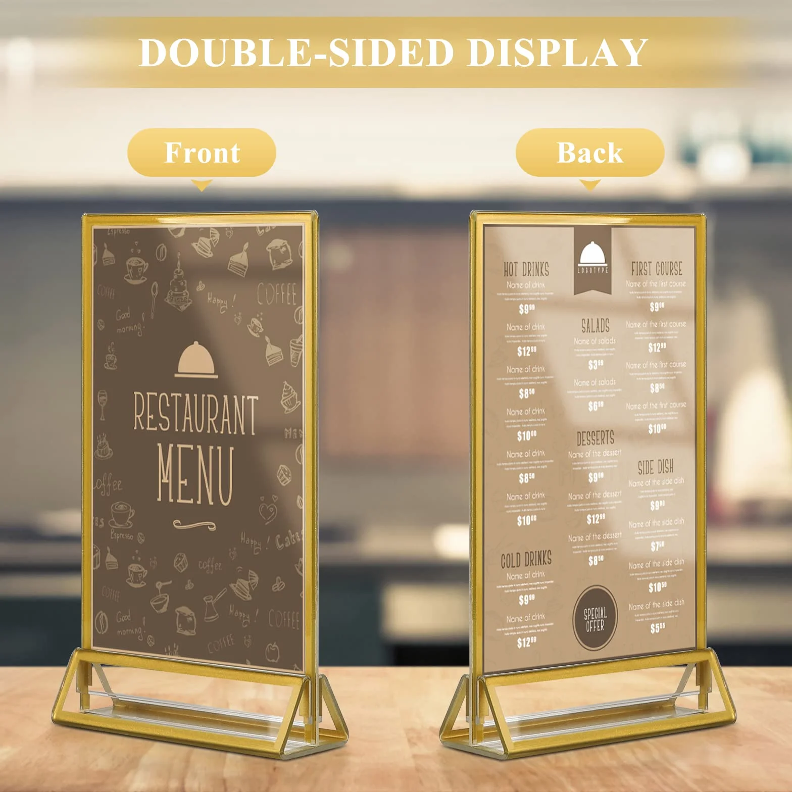 efuturetime 6PCS Porta Menu da Tavolo A5 in Acrilico, Espositore Plexiglass Verticale, Cornici Doppia Faccia per Menu, Foto, Matrimonio, Pubblicità, Ricevimento