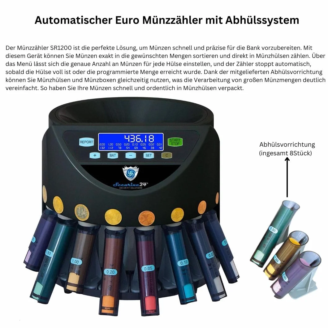 Contamonete Euro con funzione di impilamento in blister di Securina24 (nero - Blacklabel - BBBLCD)