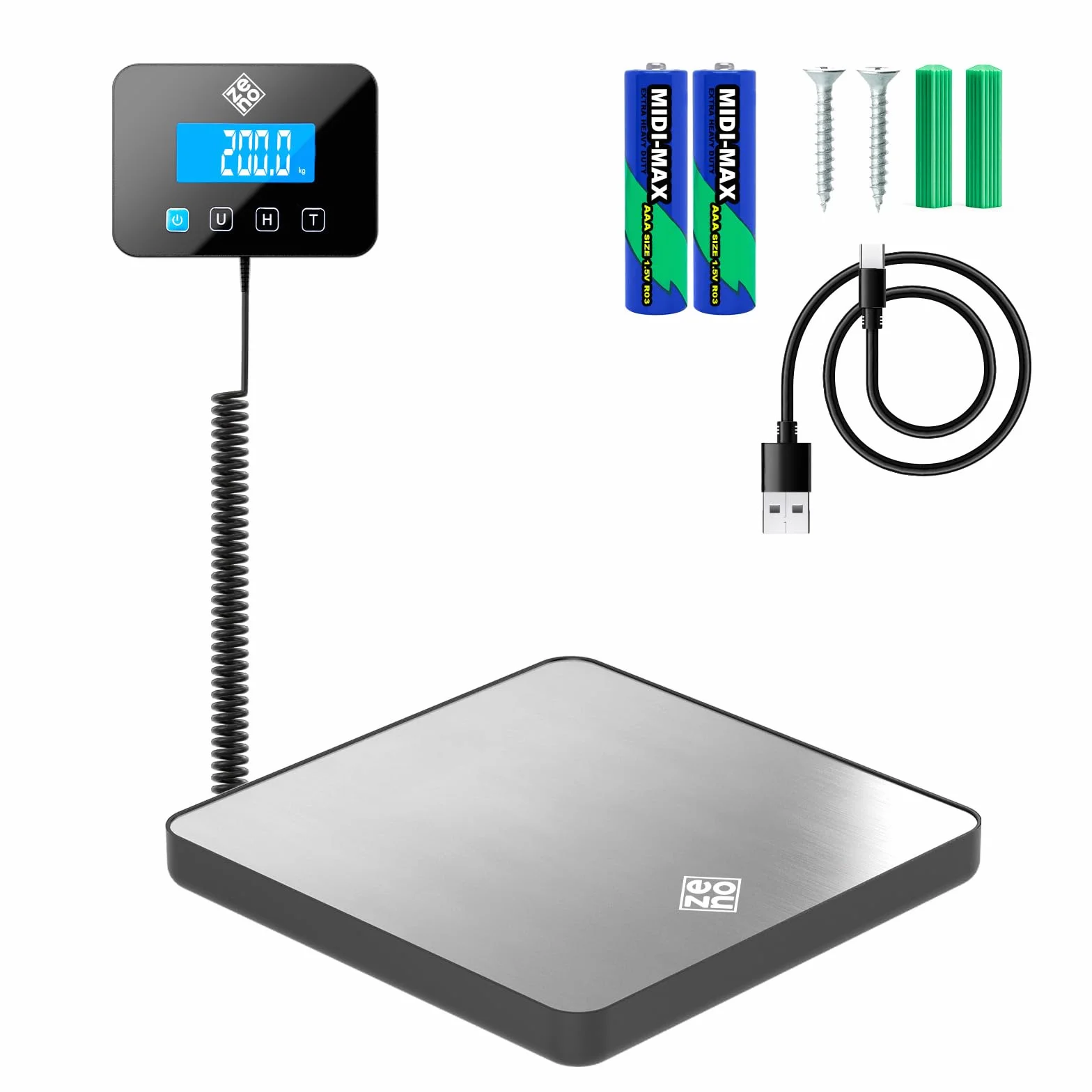 Bilancia Professionale 200 kg/10 g Pesa Pacchi Alta Precisione Funzione Hold Tara Argento