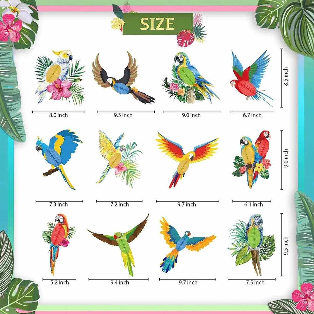 12 Pezzi Uccello Tropicale Piatto in Legno Pappagallo per Decorazioni Feste Hawaiane