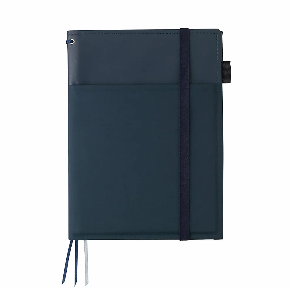 Kokuyo Co., Ltd. Taccuino con anelli sistemici, formato A5, in pelle, colore blu navy, a righe, 50 fogli, Bruno -V685B-DB