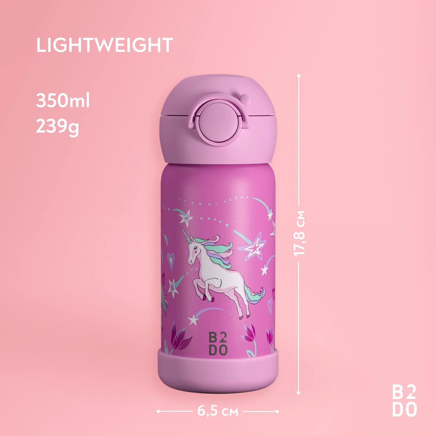 Borraccia Acciaio 316 Inox Doppia Parete 350ml Unicorno Rosa Bottiglia Termica per Bambini Isolata