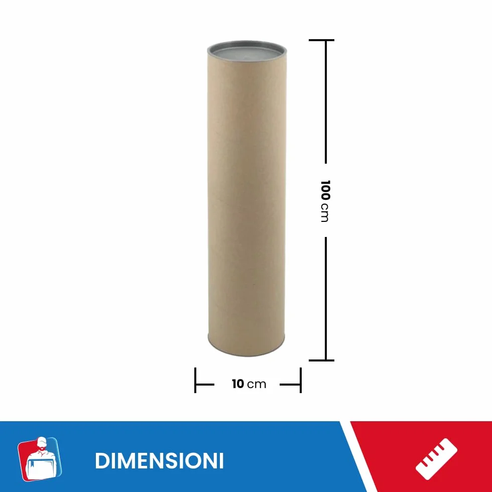 IMBALLAGGI 2000 Tubo di Cartone Premium 100cm x 10cm con Tappi in Plastica