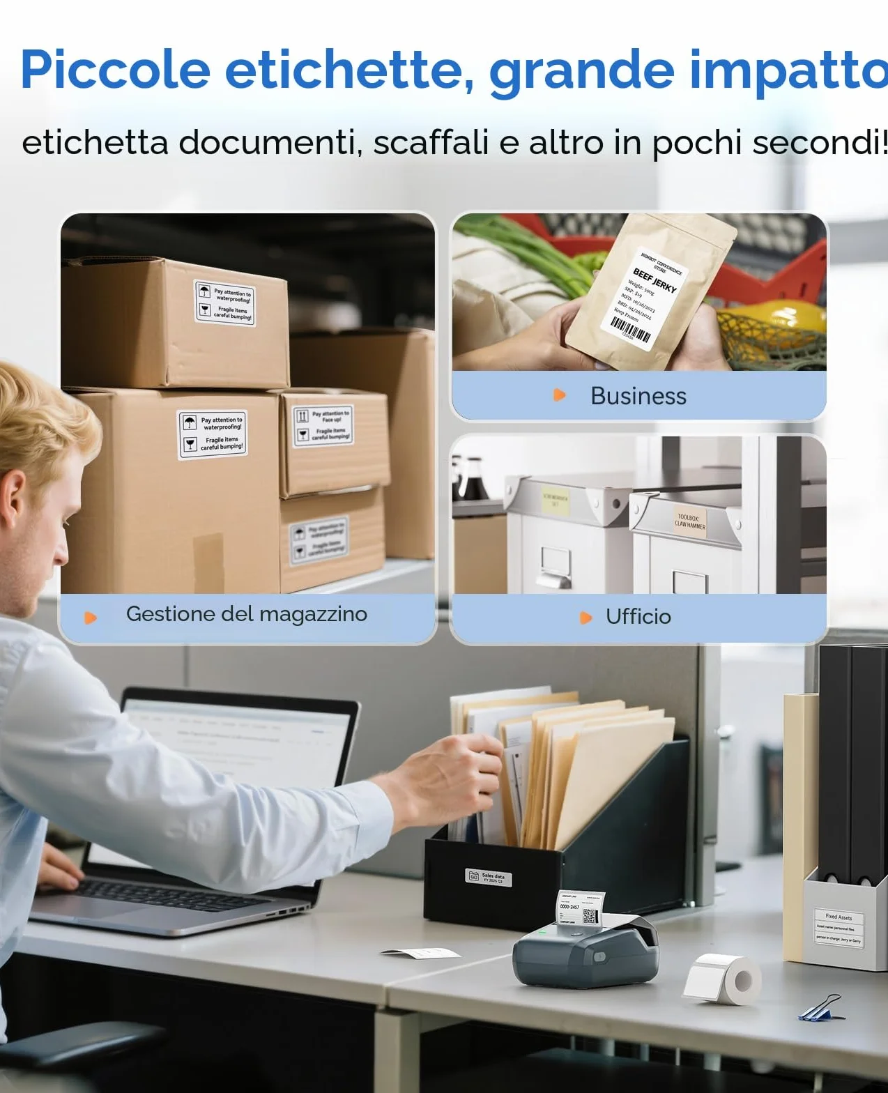 NIIMBOT B1 Etichettatrice Bluetooth Stampante Etichette con Nastro Impermeabile, App 60 Caratteri 1600 Icone, iOS Android PC