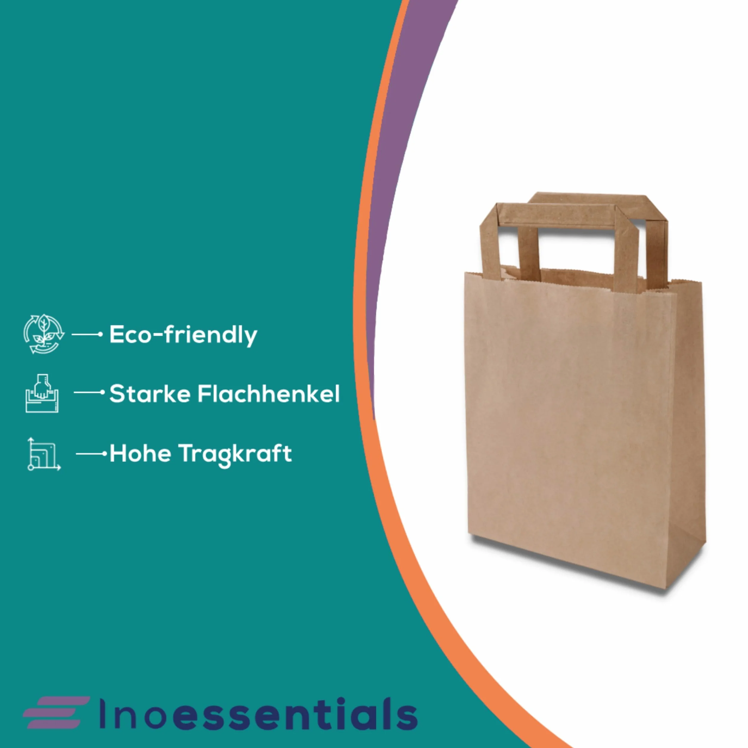 Inoverse 250 Borse in Carta Kraft con Manici, 26x17x25 cm Sacchetti Regalo Marroni