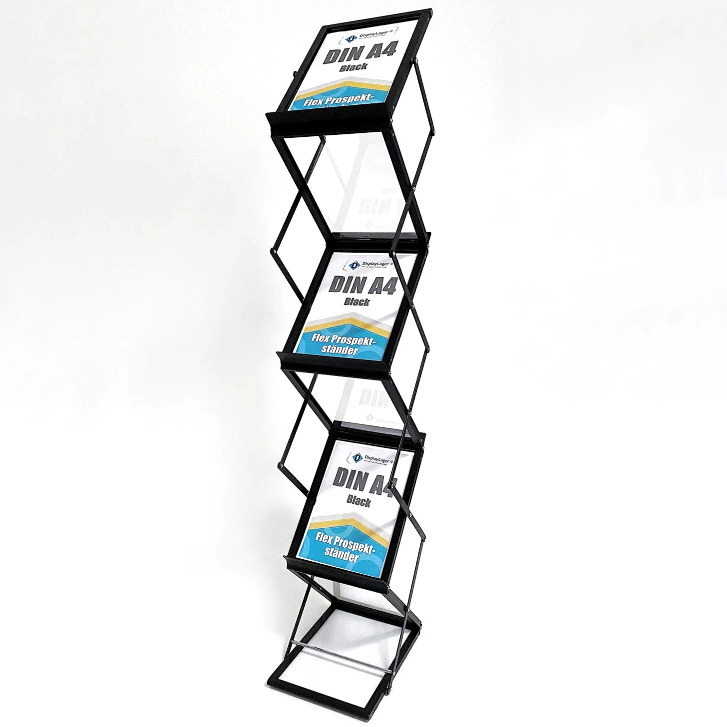 DisplayLager - Espositore per brochure, pieghevole, con valigetta in alluminio, formato verticale (Argento, A4)
