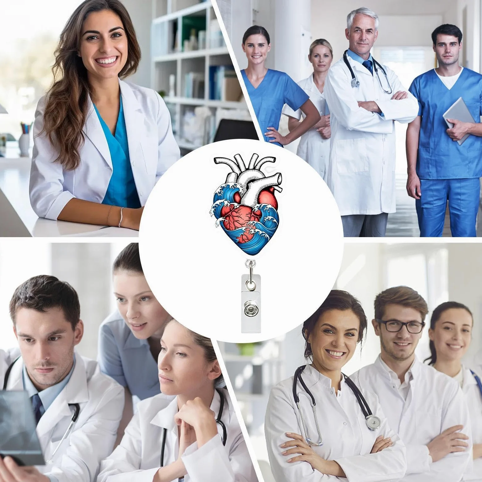 Portabadge retrattile Portanome verticale con motivo a forma di cuore | Clip Porta Badge Retrattile per tutti gli impiegati, assistenti, studenti, insegnanti, infermieri, , uomini e donne