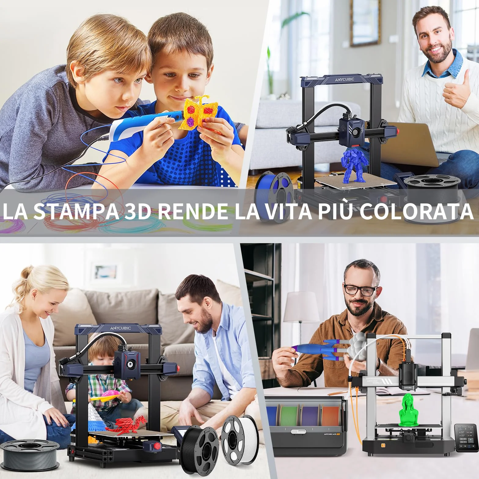 ANYCUBIC Filamento PLA 1,75 mm per Stampante 3D, Precisione +/- 0,02 mm, Bianco Brillante 1 KG