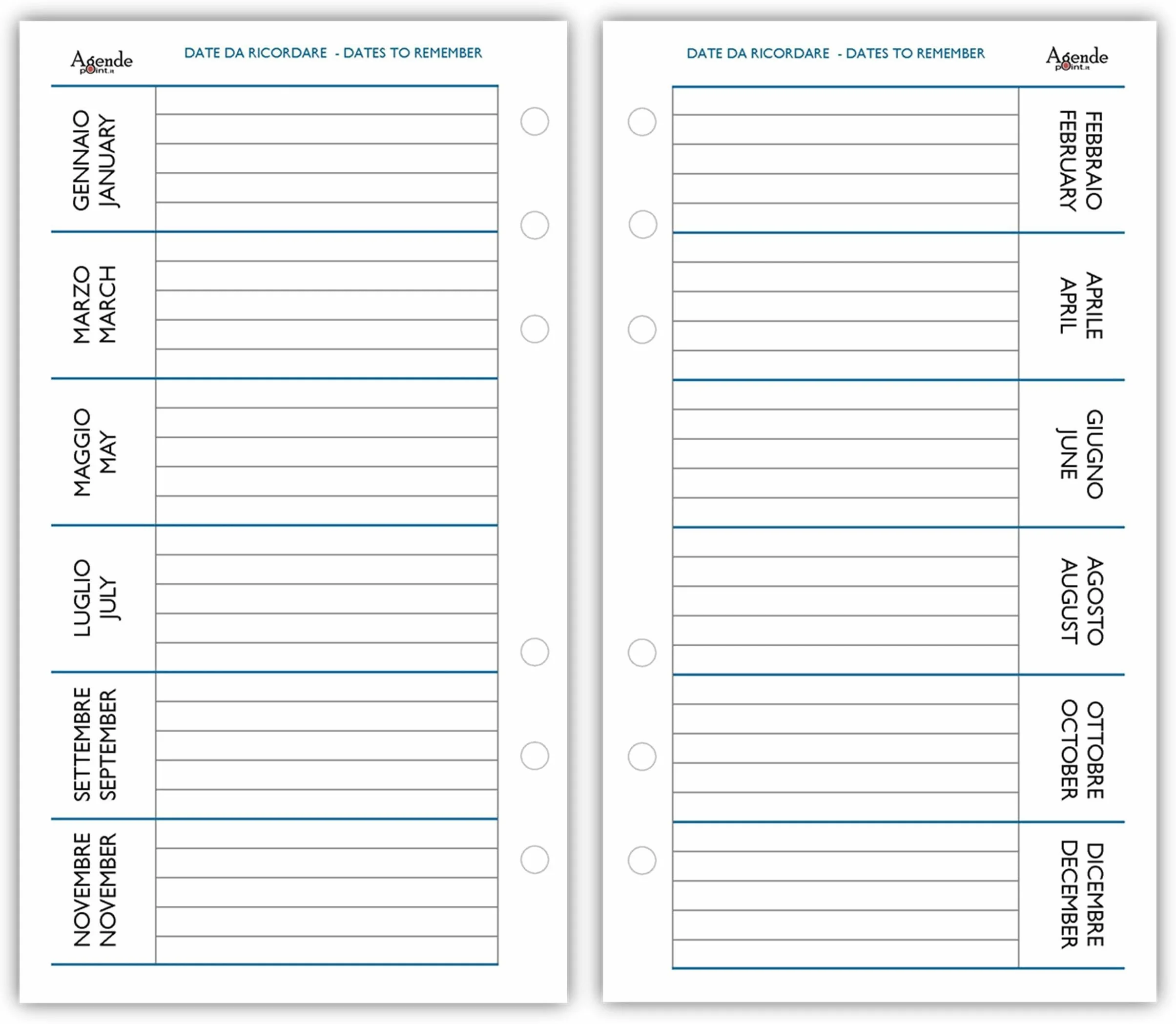 Agenda 2027 Organizer Giornaliera a Righe 9,5x17 cm 6 Fori Carta Bianca 80gr Bianco e Rosso