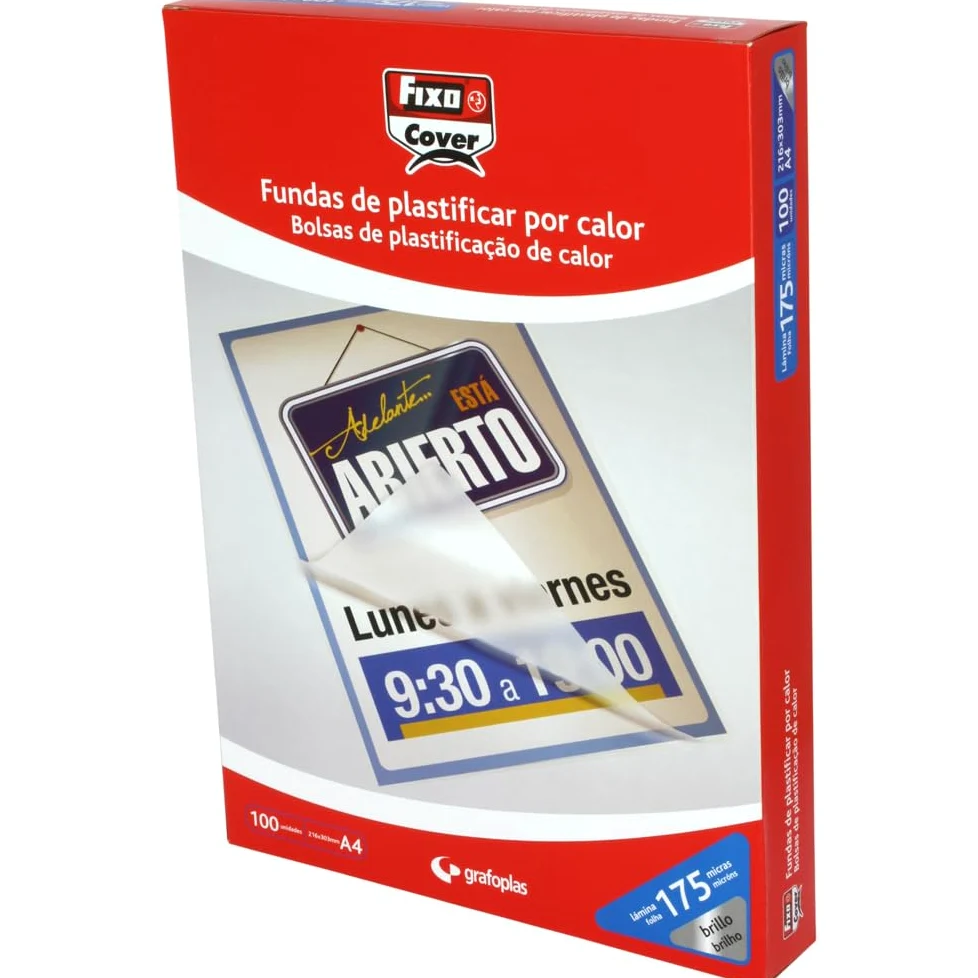 Fixo 1022000-Confezione di 100 buste per plastificazione, formato A4, lucida, 303 x 216 mm, 175 MY