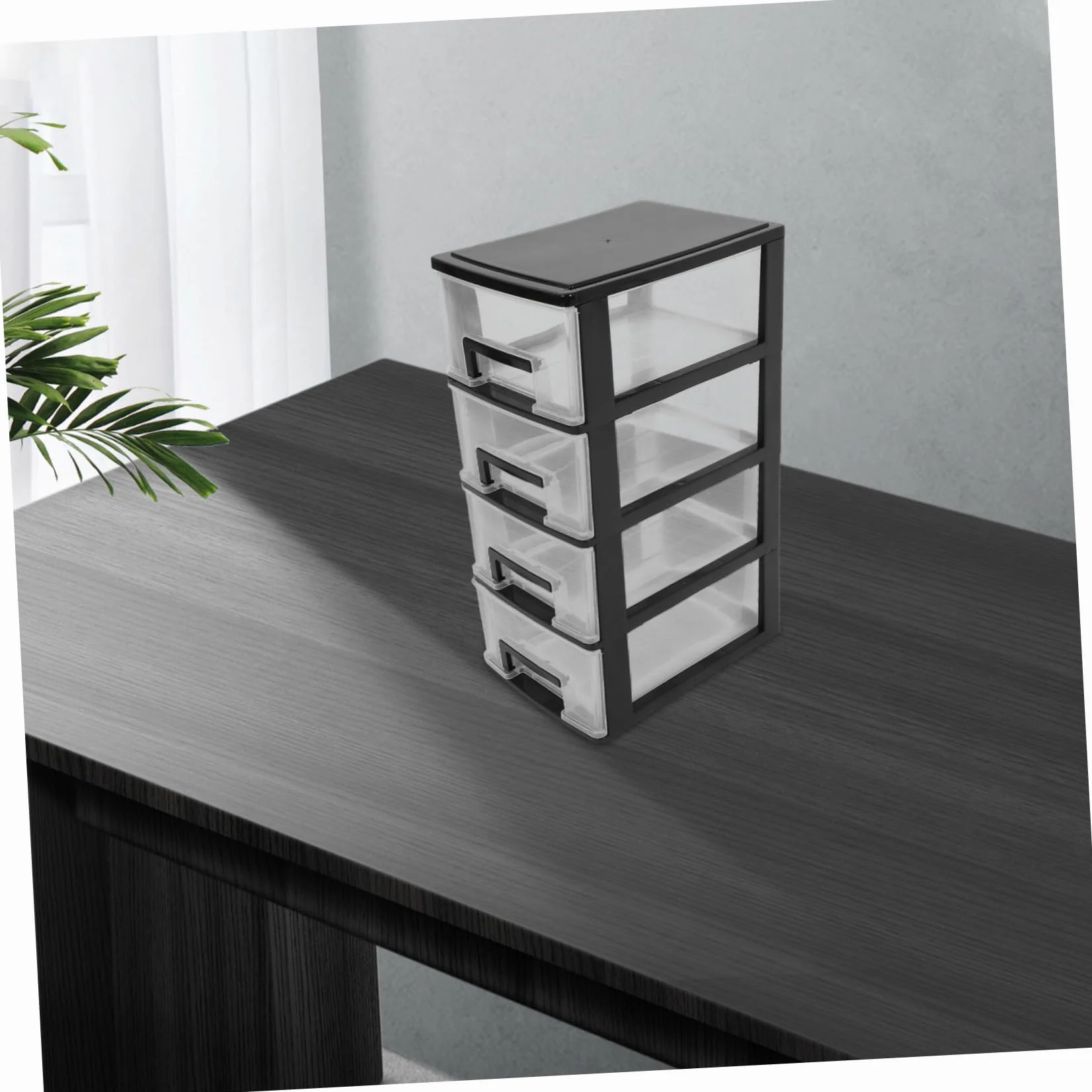Mobiletto Cassetti in Plastica Trasparente Nero a 4 Strati, Contenitore Leggero e Compatto per Ufficio e Soggiorno, Organizer Semplice ed Elegante
