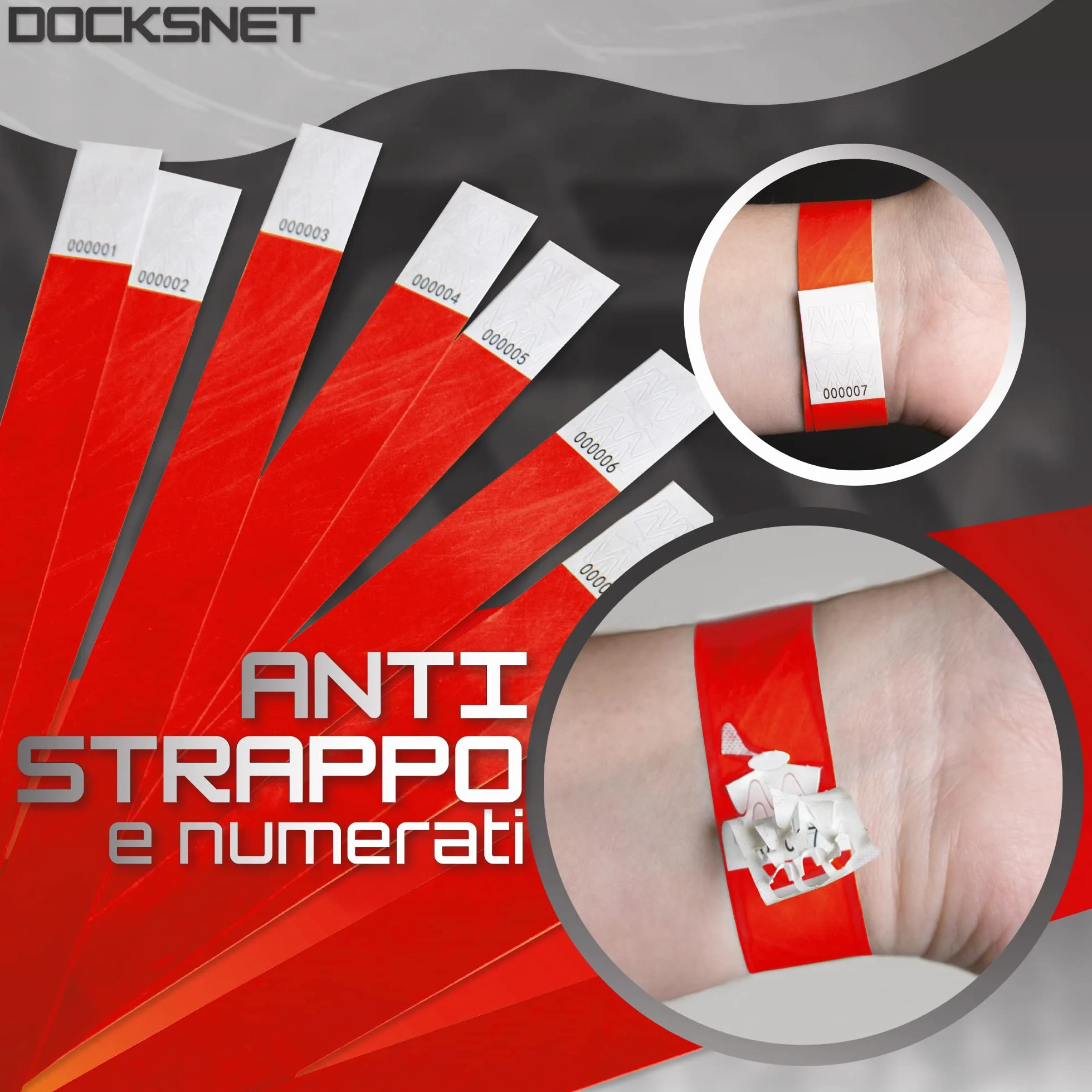 Braccialetti Carta Eventi Numerati 100 Pezzi Rosso - Impermeabili Identificativi per Discoteche Festival Piscine