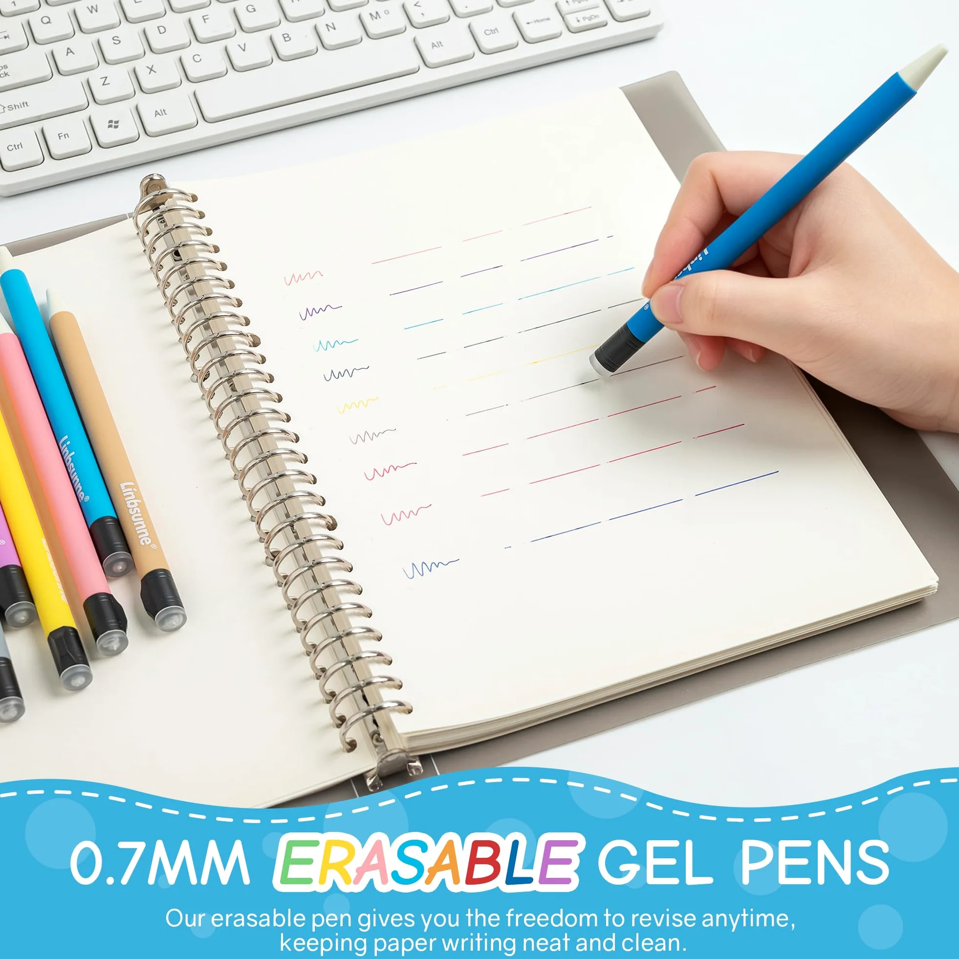 Linbsunne Penne gel cancellabili da 0,7 mm, punta media, scrittura liscia, 36 colori assortiti, penne a inchiostro per scrivere, disegnare, diari, planner (36 pezzi)