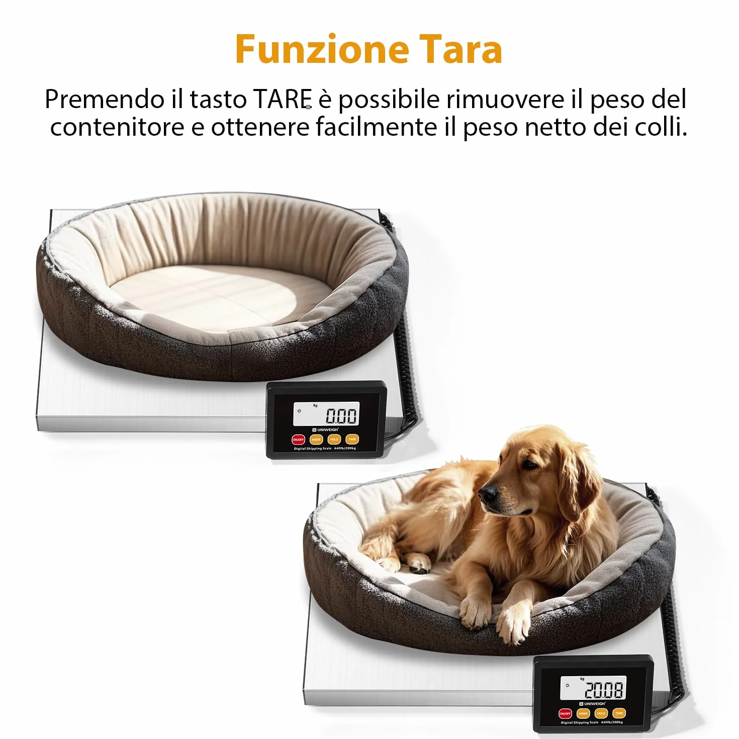 Bilancia Digitale 440lb x 10g Alta Precisione UNIWEIGH Piattaforma Acciaio Inox