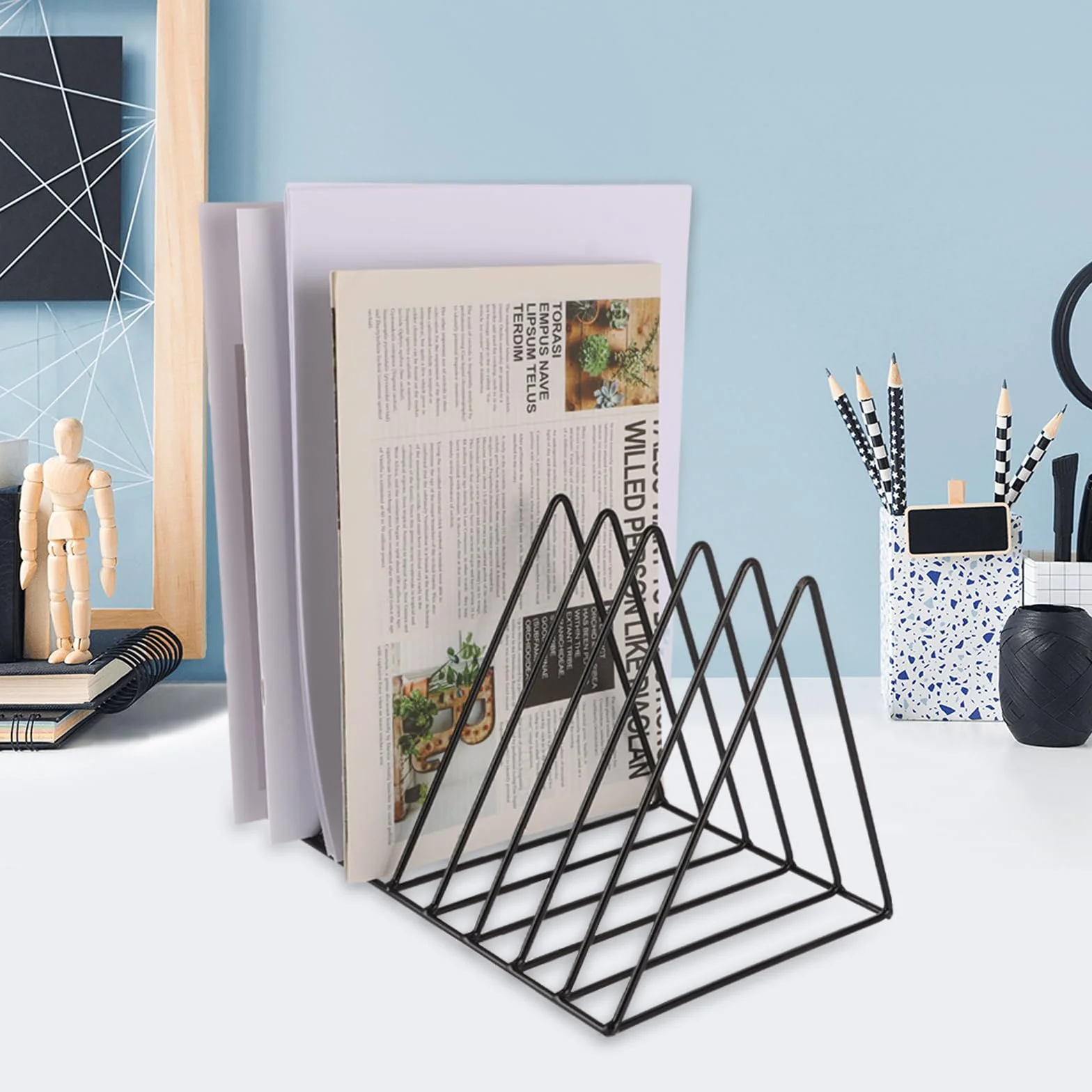 4 supporti per riviste metallo nero 9 scomparti triangolari libreria ufficio