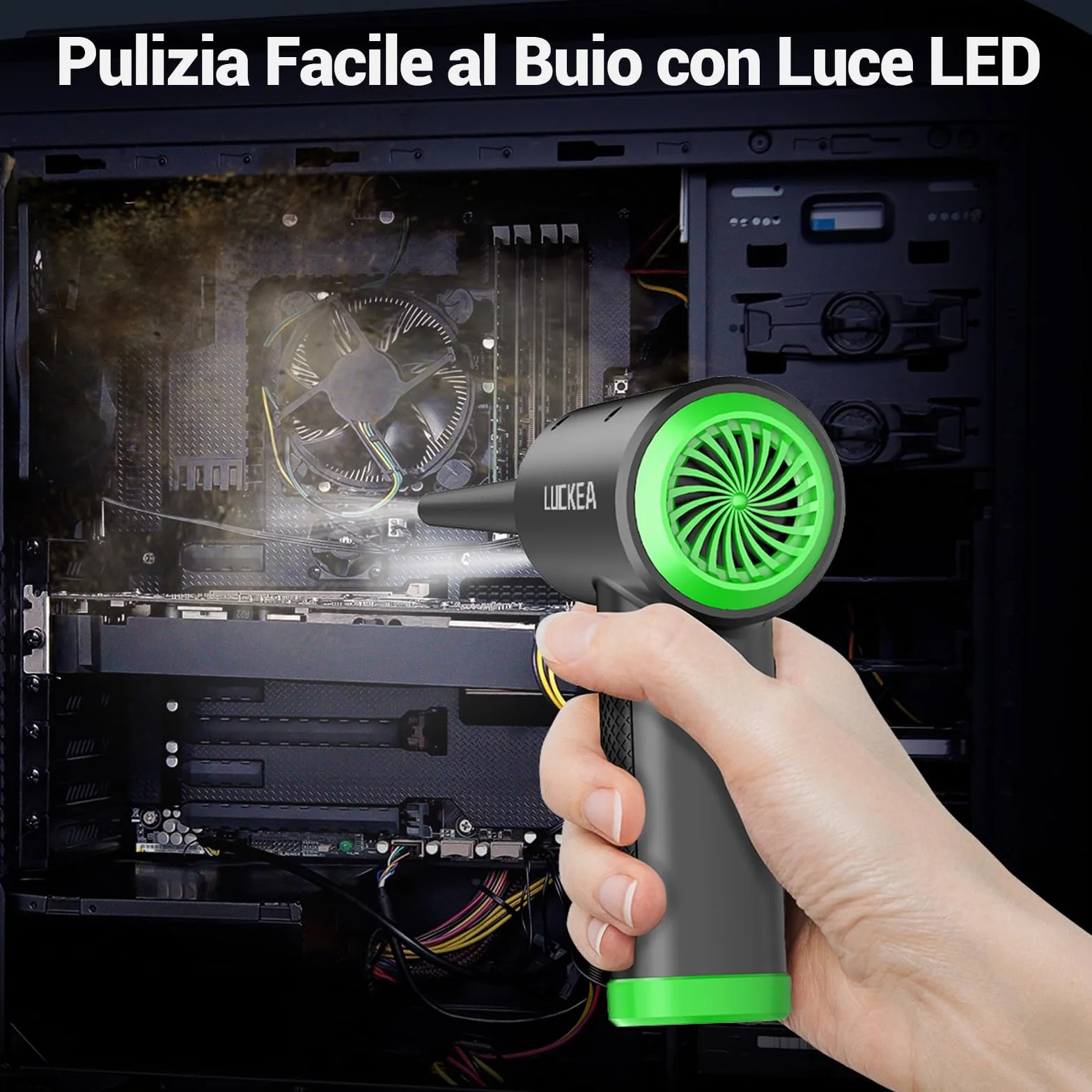 Soffiatore PC Aria Compressa Pulizia PC - Air Duster Depolveratore Elettrico per PC, 6000 mAh Batteria Soffiatore Aria Compressa per Tastiera, Elettronica, Bomba Aria Secca Pulizia PC