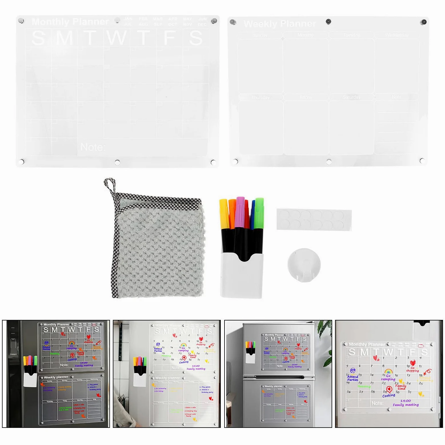 COHEALI Calendario Magnetico Cancellabile in Acrilico per Frigorifero Layout Mensile e Settimanale, Lavagna Memo Trasparente per Pianificazione e Appunti
