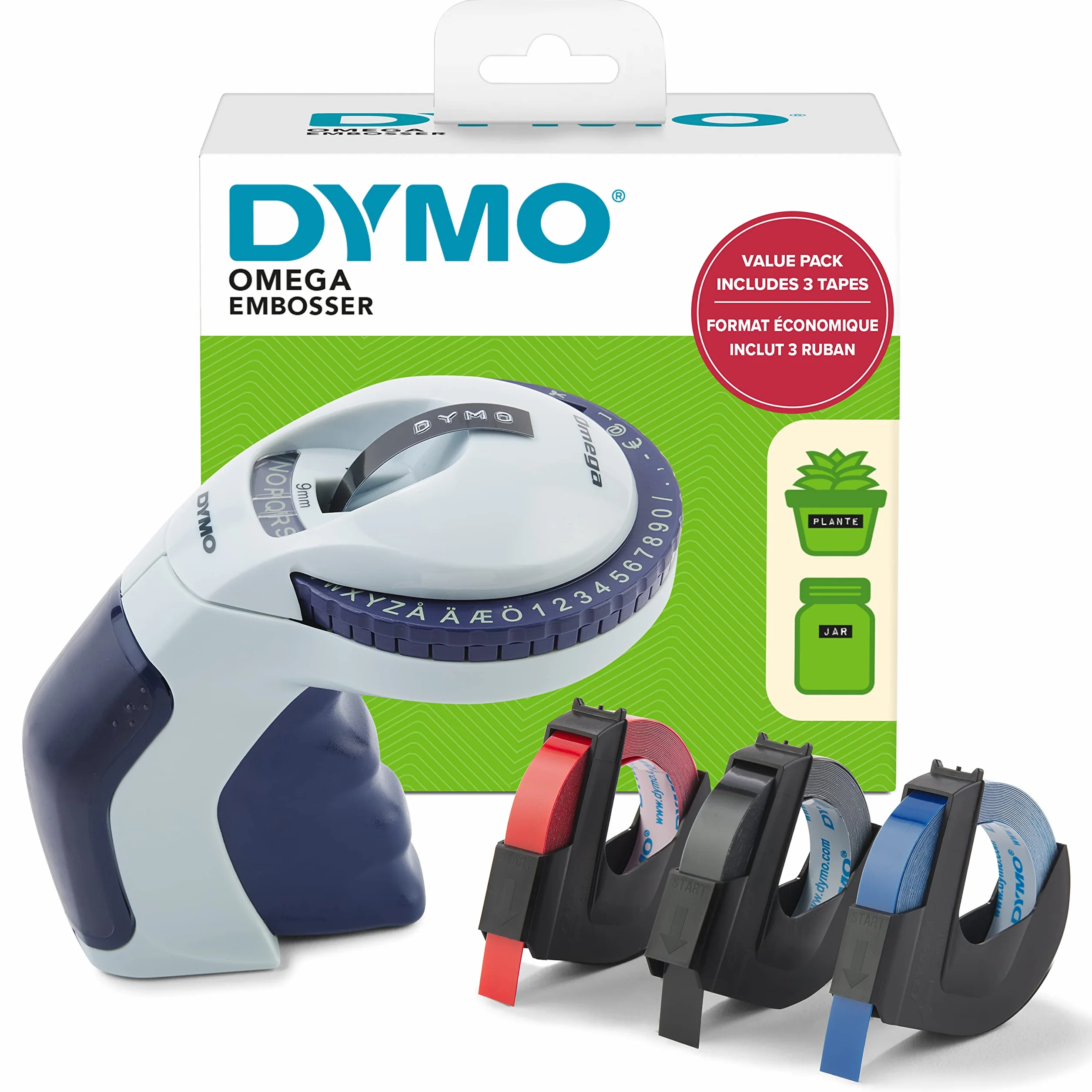 DYMO Etichettatrice per goffratura Omega con 3 nastri, kit base, design ergonomico