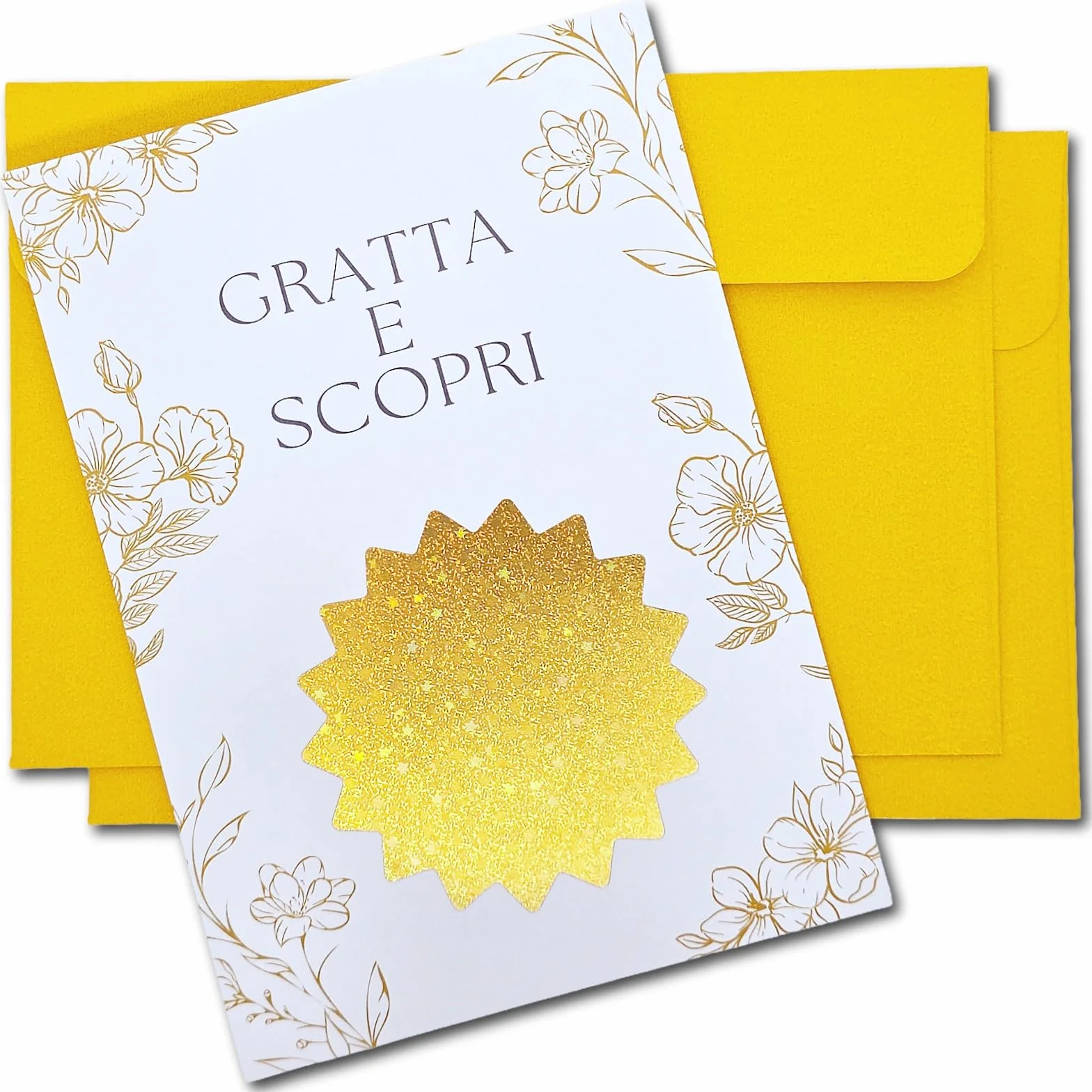 Gratta e vinci Gender Reveal Set da 2 con buste dorate – Idea originale annuncio sesso bebè con bollino dorato – Sorpresa Fiocco Rosa