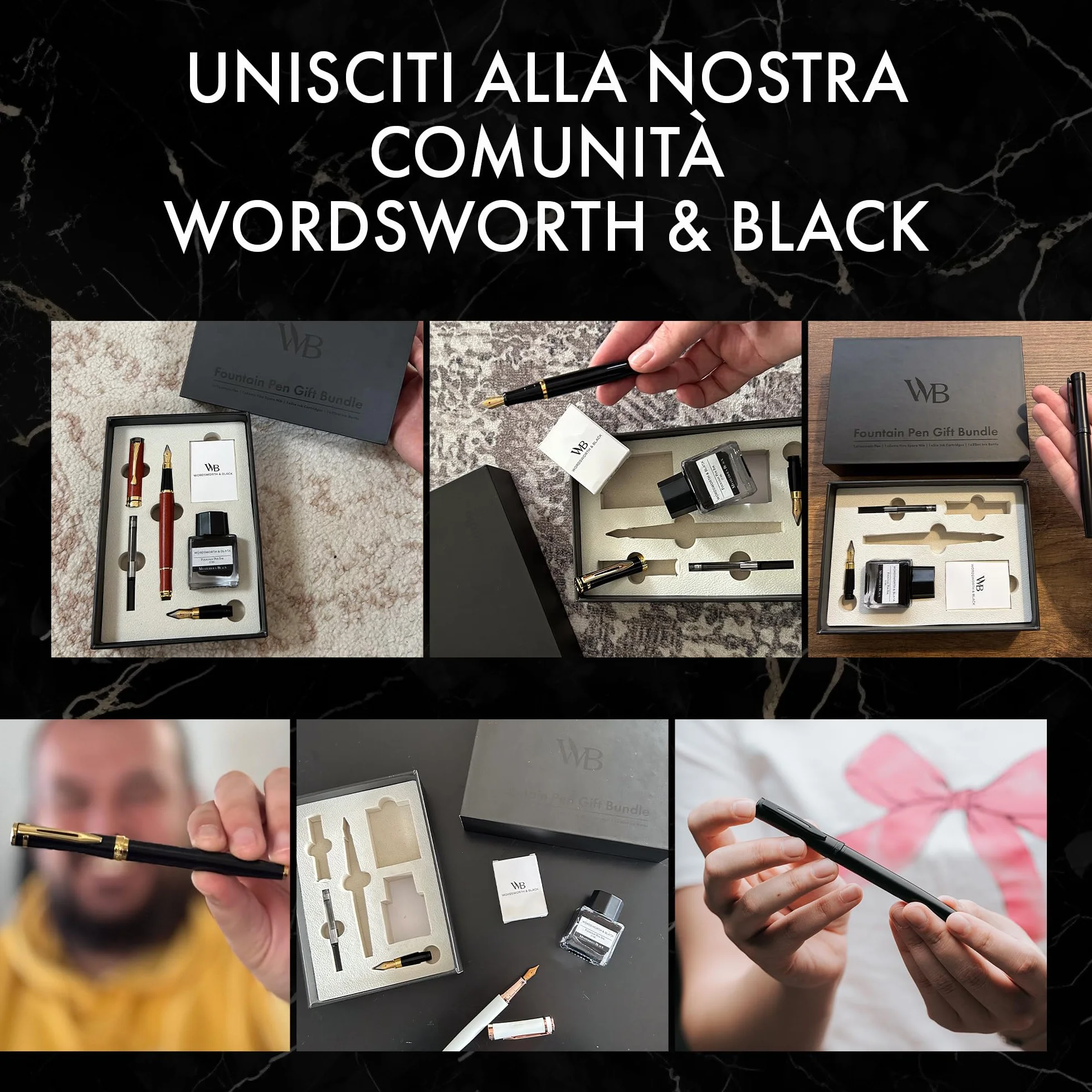Wordsworth & Black Set di Penne Stilografiche, Pennino Medio e Extra Fine 18K Oro, Bottiglia Inchiostro Nero 25ML, 6 Cartucce, Convertitore, Confezione Regalo – [Nero Oro], Set per Uomini e Donne.