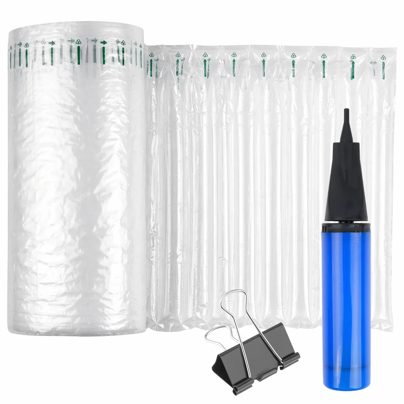 Rotolo di pluriball, 30 cm x 50 m, gonfiabile con pompa a mano, clip, materiali di imballaggio resistenti per traslochi, protezione per bottiglie di vino, imballaggio antiurto