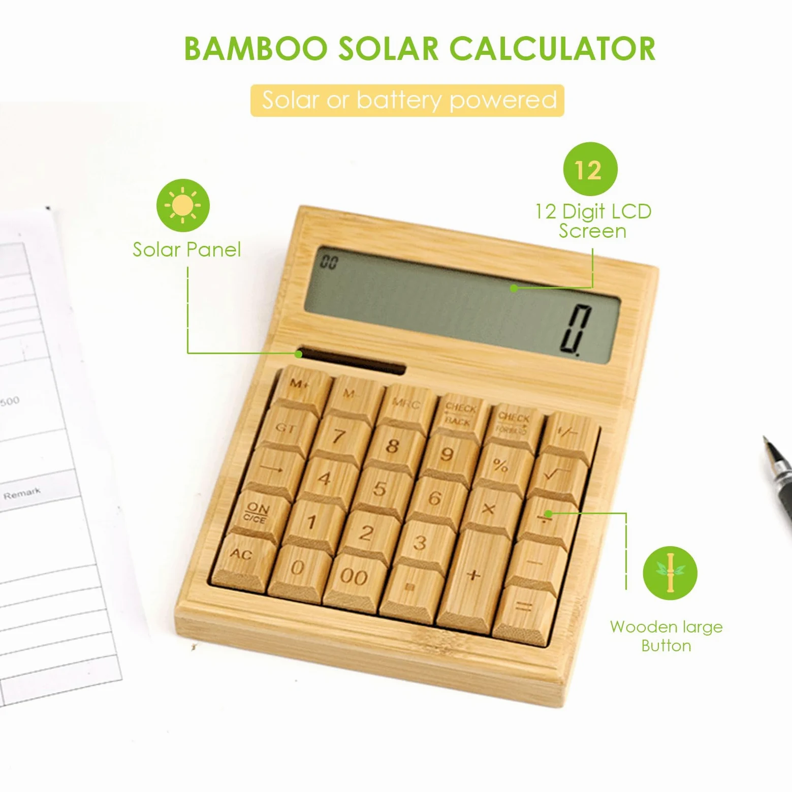 Jectse Calcolatrice da Tavolo, Calcolatrice Solare a 12 Cifre e Alimentata a Batteria con Ampio Display LCD Calcolatrice da Tavolo Portatile, Funzione Standard per Ufficio, Casa,