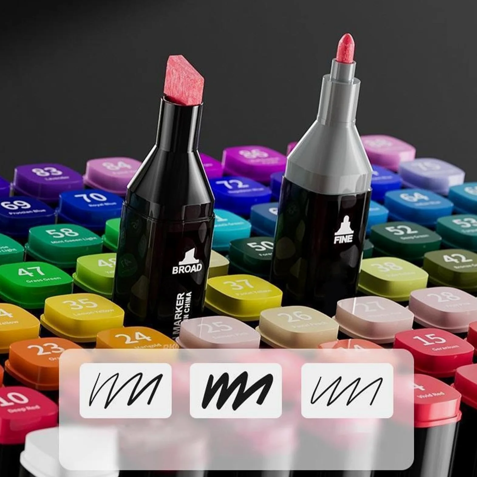 Pennarelli ad alcol artistici, pennarelli colorati classici, kit di materiali da disegno, set permanente for schizzi e colorazione, punta fine creativa e pennello con(80 colours)