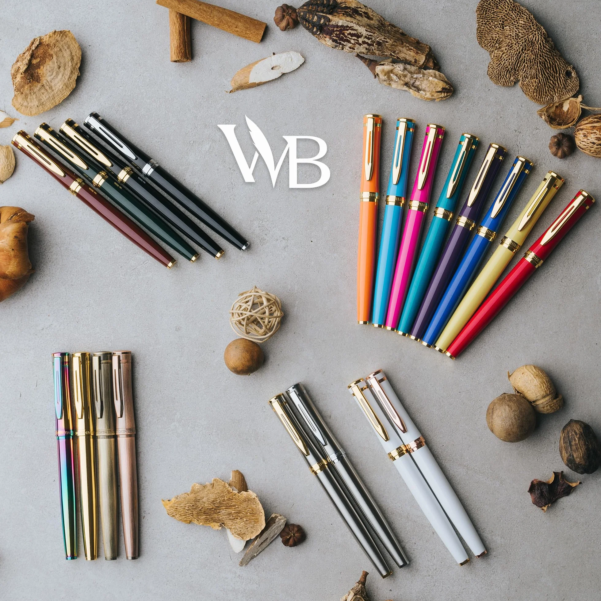 Wordsworth & Black Set di penne stilografiche, Pennino medio, 24 cartucce inchiostro e convertitore, Oro nero